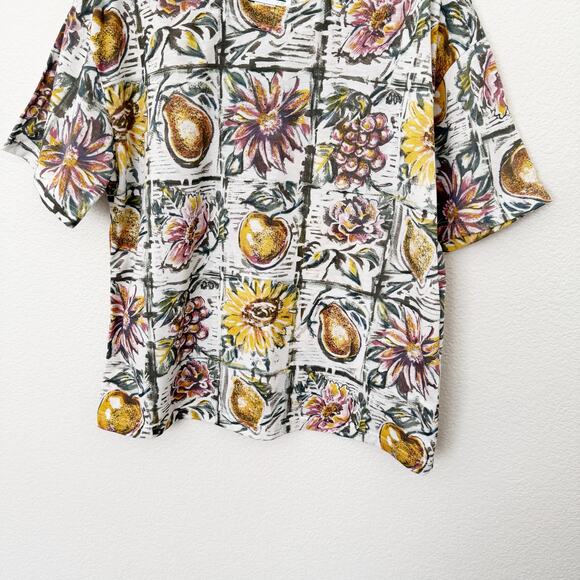 [Vintage] Shenanigans Sz Large L Floral Fruit Print Round Neck Short Sleeve Top - Picture 5 of 9